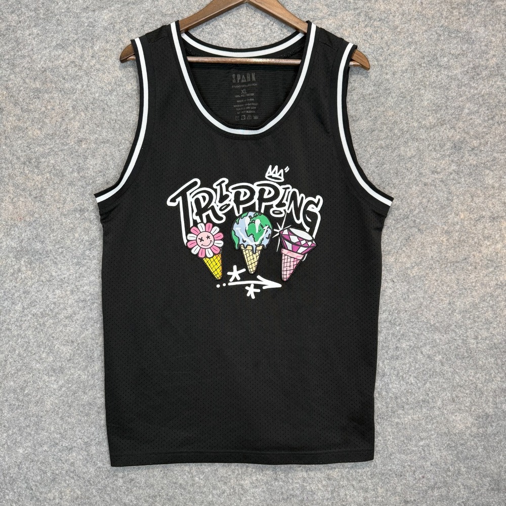 Spark Studio Tripping Ice Cream Basketball Jersey Shirt Mens XL Festival Graphic